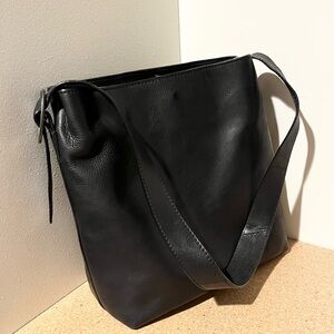 Black leather bucket bag